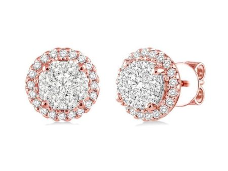 1 2 Ctw Lovebright Round Cut Diamond Earrings in 14K Rose and White Gold Fashion