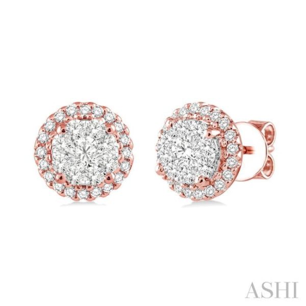 1 2 Ctw Lovebright Round Cut Diamond Earrings in 14K Rose and White Gold Fashion