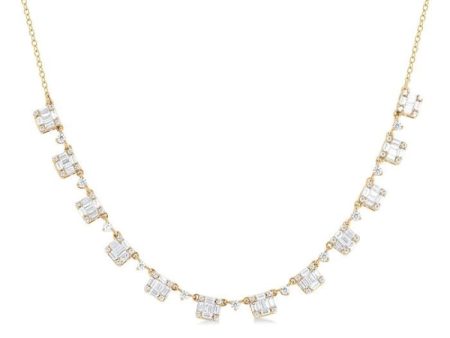 1 1 2 Ctw Fusion Baguette and Round Cut Diamond Halfway Necklace in 14K Yellow Gold Cheap