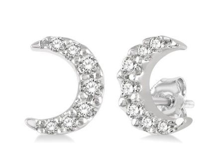 1 10 Ctw Crescent Moon Round Cut Diamond Petite Fashion Earring in 14K White Gold For Discount