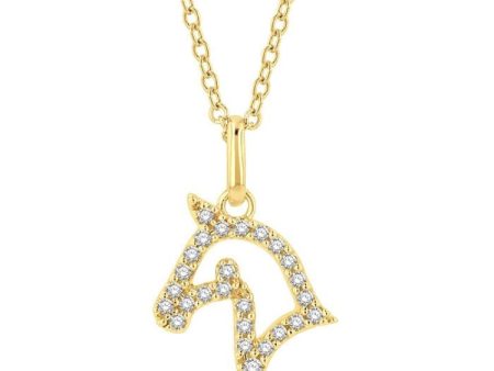 1 10 Ctw Horse Head Petite Round Cut Diamond Fashion Pendant With Chain in 10K Yellow Gold Discount