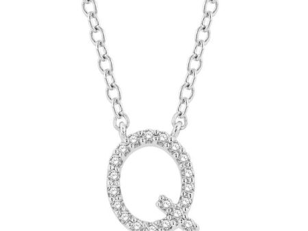 1 20 Ctw Initial  Q  Round Cut Diamond Pendant With Chain in 14K White Gold Online now