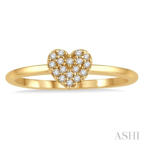 1 10 Ctw Heart Charm Round Cut Diamond Petite Fashion Ring in 14K Yellow Gold For Discount