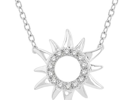 1 10 Ctw Sun Symbol Petite Round Cut Diamond Fashion Pendant With Chain in 10K White Gold Fashion