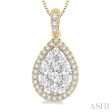 1 3 Ctw Pear Shape Diamond Lovebright Pendant in 14K Yellow and White Gold with Chain For Sale