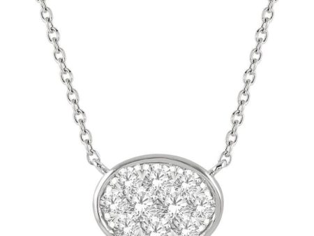 1 3 Ctw Oval Shape Lovebright Diamond Necklace in 14K White Gold For Sale