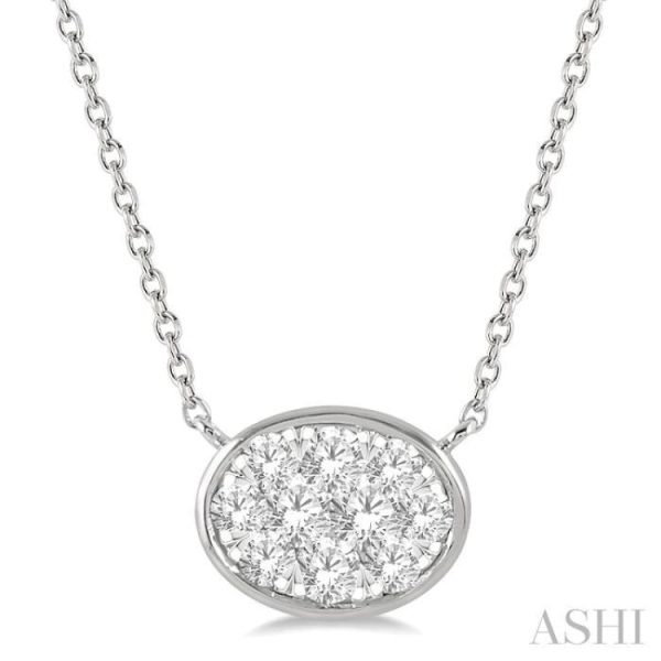 1 3 Ctw Oval Shape Lovebright Diamond Necklace in 14K White Gold For Sale