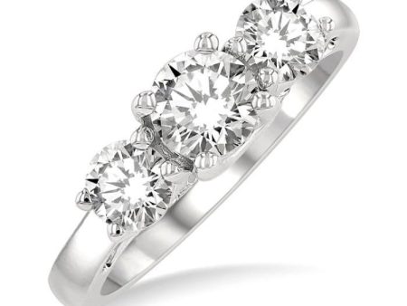 1 1 2 Ctw Round Cut Diamond Three-Stone Ring in 14K White Gold Cheap