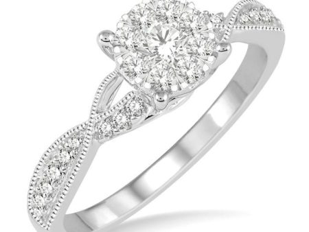 1 2 Ctw Round Cut Diamond Lovebright Engagement Ring in 14K White Gold For Discount