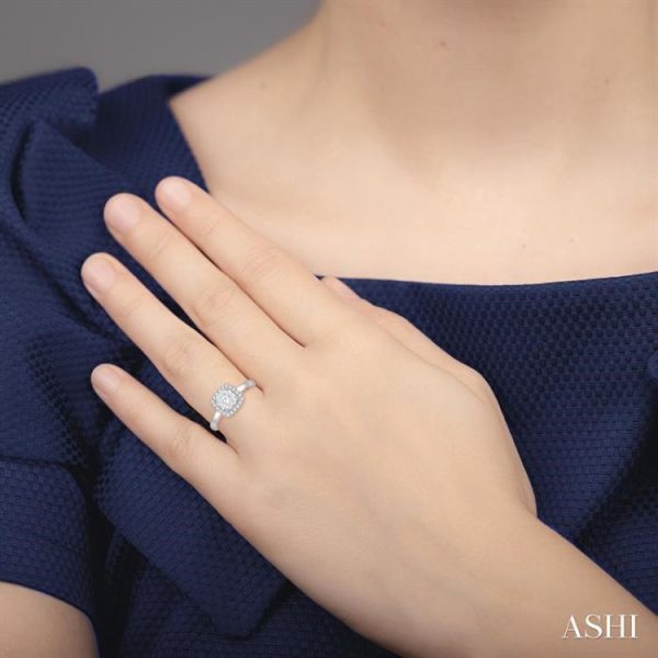 1 2 Ctw Cushion Shape Lovebright Round Cut Diamond Ring in 14K White and Rose Gold Supply