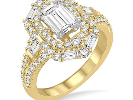 1 1 10 ctw Emerald Shape Baguette and Round Cut Diamond Semi-Mount Engagement Ring in 14K Yellow and White Gold For Cheap