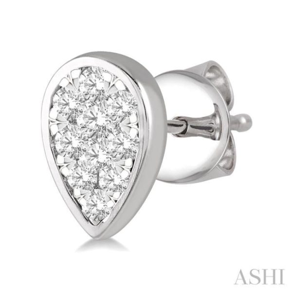 1 3 ctw Pear Shape Lovebright Round Cut Diamond Bezel Stud Earring in 14K White Gold on Sale