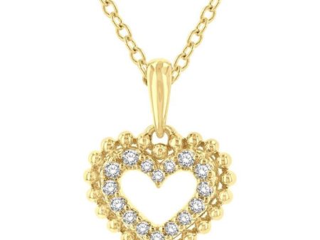 1 10 ctw Petite Heart Round Cut Diamond Fashion Pendant With Chain in 10K Yellow Gold on Sale