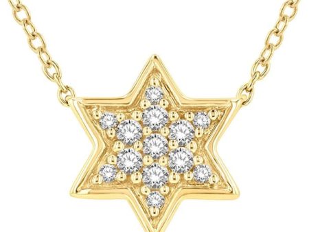 1 10 Ctw Star of David Petite Round Cut Diamond Fashion Pendant With Chain in 10K Yellow Gold on Sale