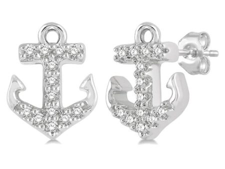 1 10 Ctw Anchor Round Cut Diamond Petite Fashion Earring in 14K White Gold Online now