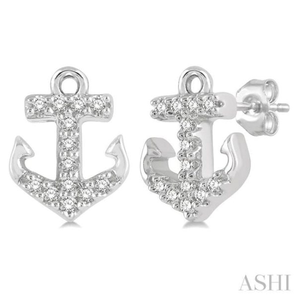 1 10 Ctw Anchor Round Cut Diamond Petite Fashion Earring in 14K White Gold Online now