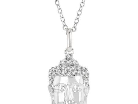 1 10 Ctw Head of Buddha Petite Round Cut Diamond Fashion Pendant With Chain in 10K White Gold Cheap