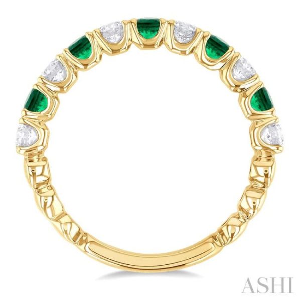 1 2 ctw Round Cut 2.85MM Emerald and Diamond Precious Wedding Band in 14K Yellow Gold Discount