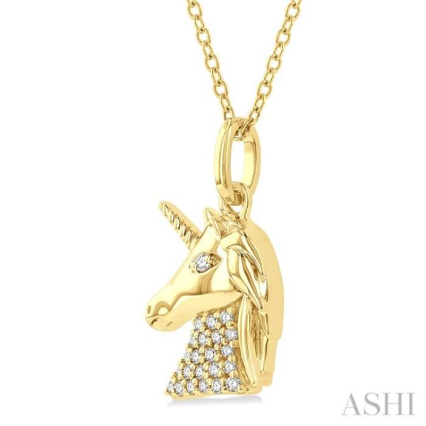 1 10 ctw Petite Unicorn Round Cut Diamond Fashion Pendant With Chain in 10K Yellow Gold For Discount