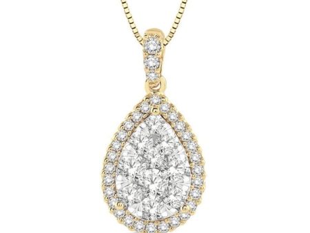 1 3 Ctw Pear Shape Diamond Lovebright Pendant in 14K Yellow and White Gold with Chain For Sale