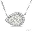 1 3 ctw Pear Shape Round Cut Diamond Lovebright Necklace in 14K White Gold For Sale