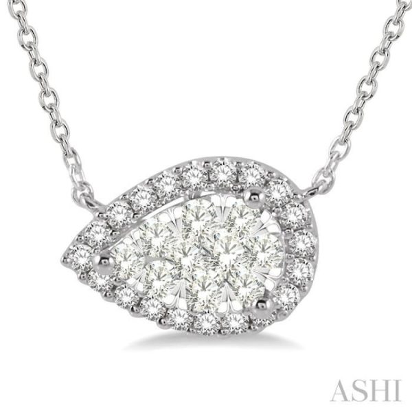 1 3 ctw Pear Shape Round Cut Diamond Lovebright Necklace in 14K White Gold For Sale