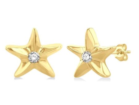 1 20 ctw Sealife Petite Starfish Round Cut Diamond Fashion Stud Earring in 10K Yellow Gold Online