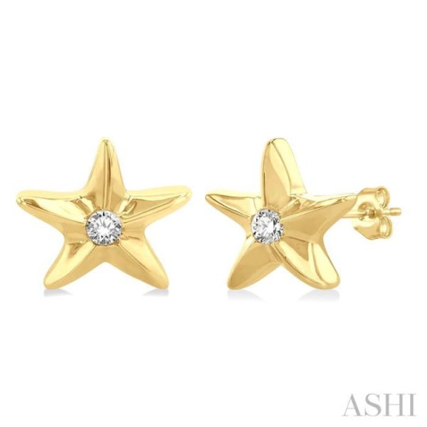 1 20 ctw Sealife Petite Starfish Round Cut Diamond Fashion Stud Earring in 10K Yellow Gold Online