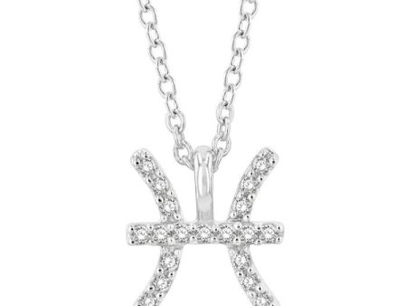 1 20 Ctw Pisces Round Cut Diamond Zodiac Pendant With Chain in 10K White Gold Hot on Sale