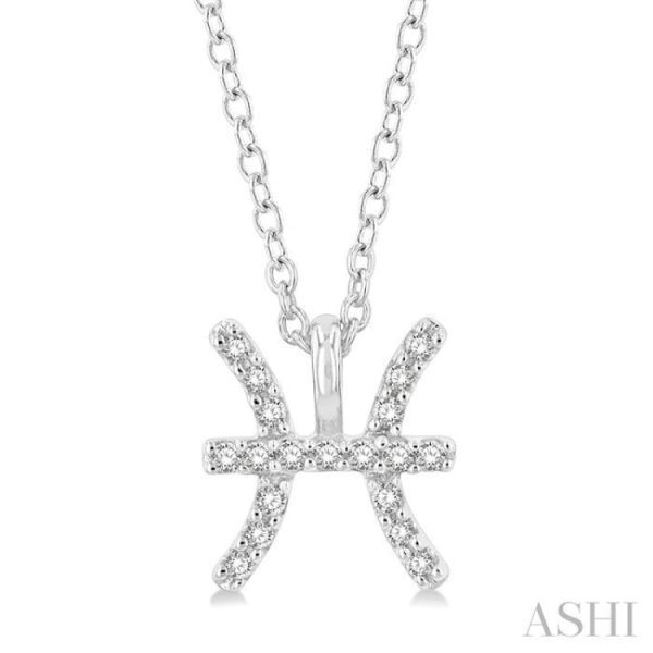 1 20 Ctw Pisces Round Cut Diamond Zodiac Pendant With Chain in 10K White Gold Hot on Sale