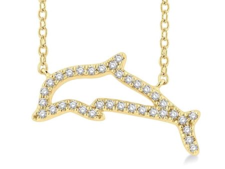 1 10 ctw Sealife Petite Dolphin Round Cut Diamond Fashion Pendant With Chain in 10K Yellow Gold Discount