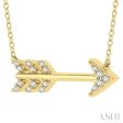 1 10 Ctw Arrow Petite Round Cut Diamond Fashion Pendant With Chain in 10K Yellow Gold For Discount