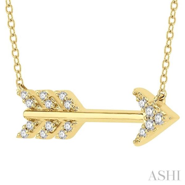 1 10 Ctw Arrow Petite Round Cut Diamond Fashion Pendant With Chain in 10K Yellow Gold For Discount