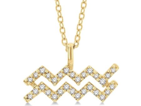 1 10 Ctw Aquarius Round Cut Diamond Zodiac Pendant With Chain in 14K Yellow Gold Online Sale