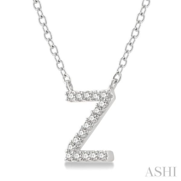 1 20 Ctw Initial  Z  Round Cut Diamond Pendant With Chain in 14K White Gold on Sale