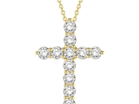 1 1 2 Ctw Round Cut Diamond Cross Pendant in 14K Yellow Gold with Chain Discount