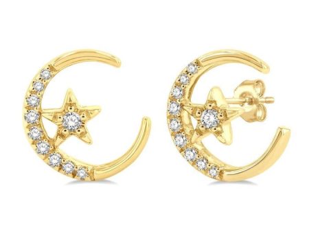 1 10 ctw Crescent Moon and Star Round Cut Petite Diamond Fashion Stud Earring in 10K Yellow Gold Supply