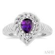 1 20 ctw Pear Cut 7X5 MM Amethyst and Round Cut Diamond Semi Precious Ring in Sterling Silver Hot on Sale