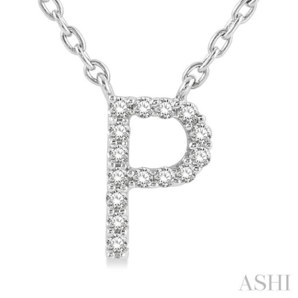 1 20 Ctw Initial  P  Round Cut Diamond Pendant With Chain in 14K White Gold Online Hot Sale