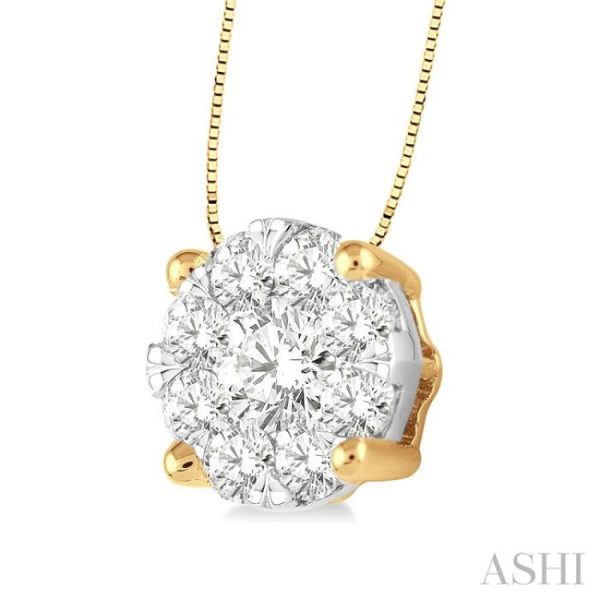 1 2 Ctw Lovebright Round Cut Diamond Pendant in 14K Yellow and White Gold with Chain on Sale