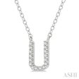 1 20 Ctw Initial  U  Round Cut Diamond Pendant With Chain in 14K White Gold Cheap