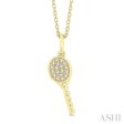 1 10 ctw Petite Tennis Racket Round Cut Diamond Fashion Pendant With Chain in 10K Yellow Gold For Discount