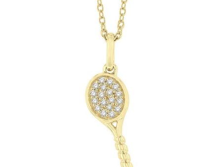 1 10 ctw Petite Tennis Racket Round Cut Diamond Fashion Pendant With Chain in 10K Yellow Gold For Discount