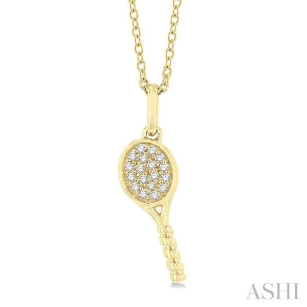 1 10 ctw Petite Tennis Racket Round Cut Diamond Fashion Pendant With Chain in 10K Yellow Gold For Discount