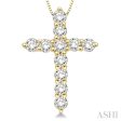 1 2 Ctw Round Cut Diamond Cross Pendant in 14K Yellow Gold with Chain For Sale