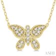 1 10 Ctw Butterfly Petite Round Cut Diamond Fashion Pendant With Chain in 10K Yellow Gold For Sale