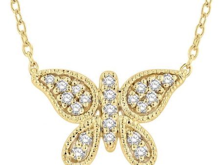 1 10 Ctw Butterfly Petite Round Cut Diamond Fashion Pendant With Chain in 10K Yellow Gold For Sale