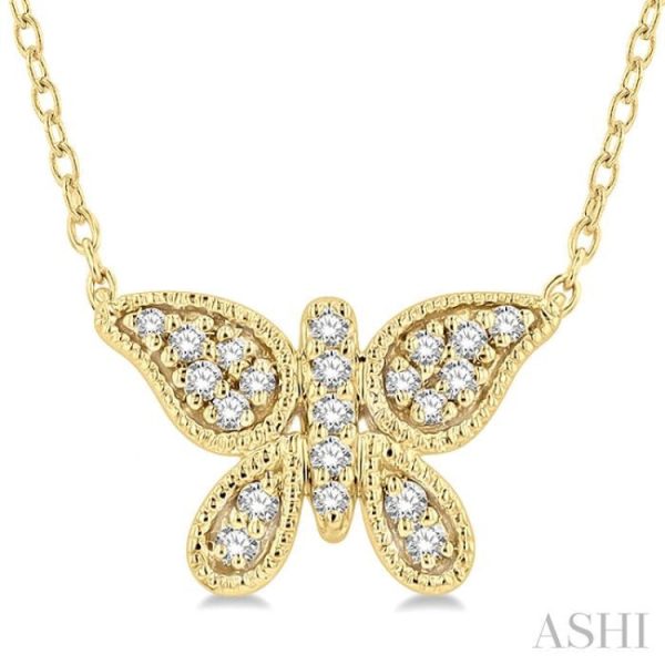 1 10 Ctw Butterfly Petite Round Cut Diamond Fashion Pendant With Chain in 10K Yellow Gold For Sale