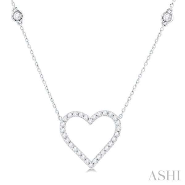 1 2 ctw Heart Pendant Round Cut Diamond Fashion Station Necklace in 10K White Gold Online Sale