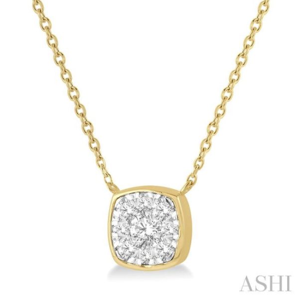 1 3 Ctw Cushion Shape Lovebright Diamond Necklace in 14K Yellow and White Gold Online